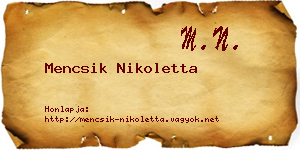 Mencsik Nikoletta névjegykártya